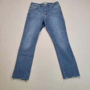 Good American Good Waist‎ Raw Hem Jeans Blue Wash Size 12/31 GWCRE067T